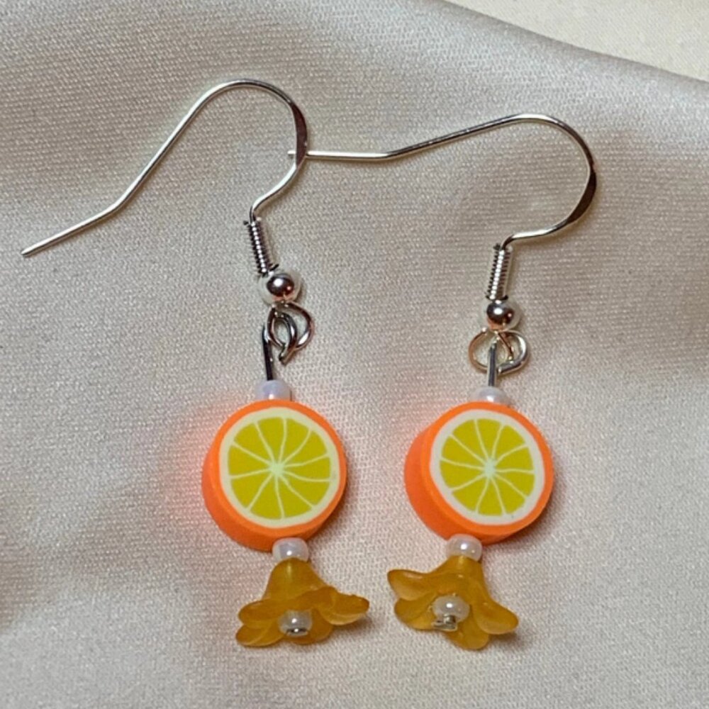 Orange Flower Drop Matching Earrings
